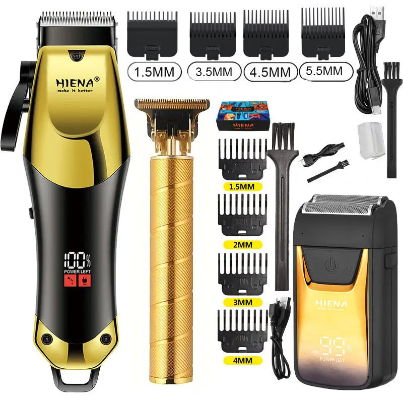 Professional 3-in-1 Men's Hair Clipper & Trimmer Kit – USB Rechargeable, LCD Display, Adjustable Blades