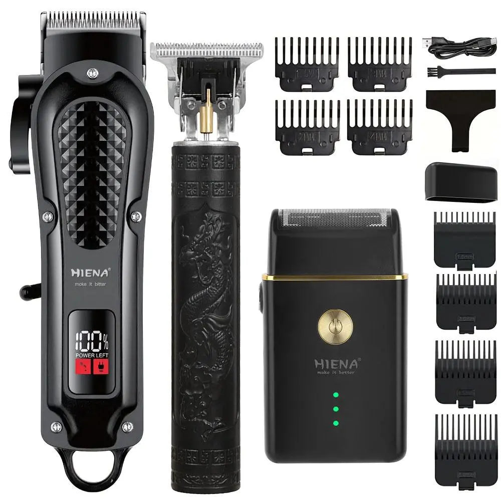 Professional 3-in-1 Men's Hair Clipper & Trimmer Kit – USB Rechargeable, LCD Display, Adjustable Blades