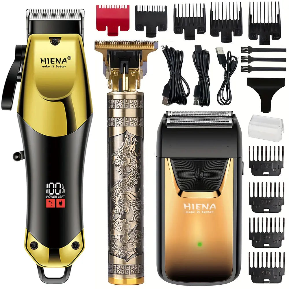 Professional 3-in-1 Men's Hair Clipper & Trimmer Kit – USB Rechargeable, LCD Display, Adjustable Blades