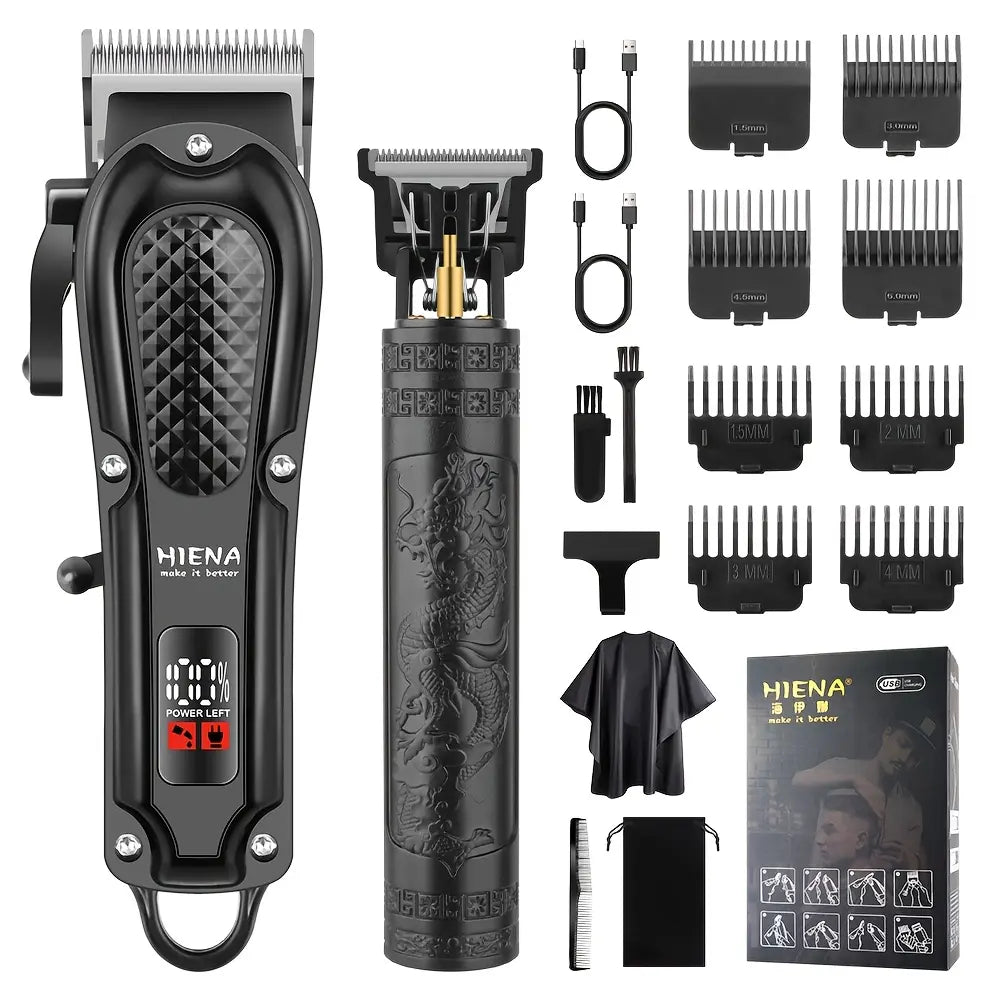 Professional 3-in-1 Men's Hair Clipper & Trimmer Kit – USB Rechargeable, LCD Display, Adjustable Blades