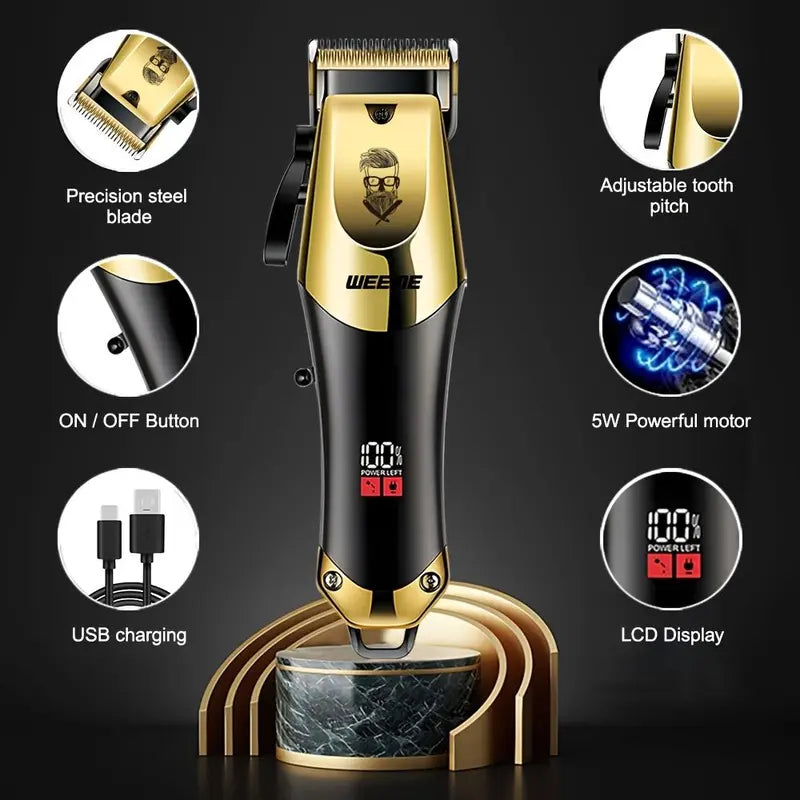 Professional 3-in-1 Men's Hair Clipper & Trimmer Kit – USB Rechargeable, LCD Display, Adjustable Blades
