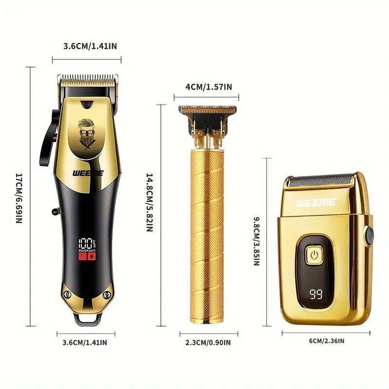 Professional 3-in-1 Men's Hair Clipper & Trimmer Kit – USB Rechargeable, LCD Display, Adjustable Blades