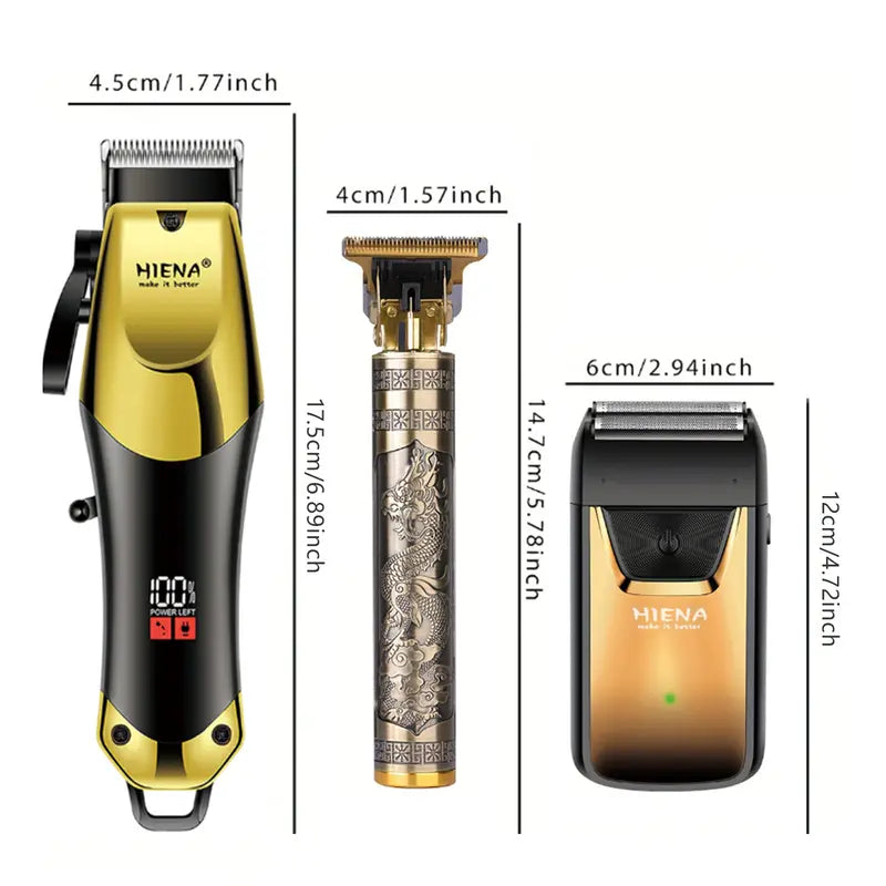 Professional 3-in-1 Men's Hair Clipper & Trimmer Kit – USB Rechargeable, LCD Display, Adjustable Blades