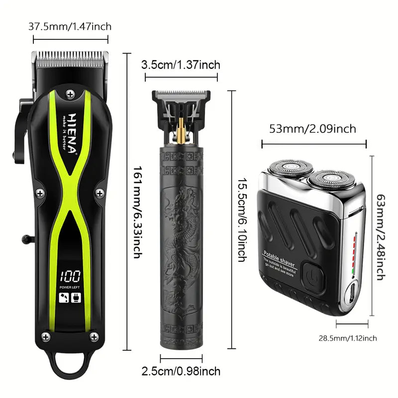 Professional 3-in-1 Men's Hair Clipper & Trimmer Kit – USB Rechargeable, LCD Display, Adjustable Blades